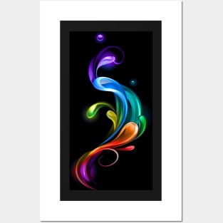 Rainbow drops on black background Posters and Art